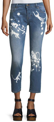 RED Valentino Stone-Wash Distressed Skinny Crop Jeans