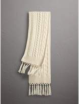 Thumbnail for your product : Burberry Tasselled Cable Knit Wool Cashmere Scarf