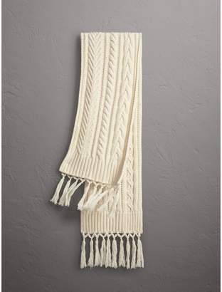 Burberry Tasselled Cable Knit Wool Cashmere Scarf