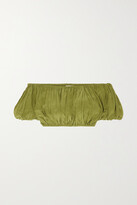 Thumbnail for your product : Evarae + Net Sustain Gretta Cropped Ruched Organic Silk-satin Top - Army green - large