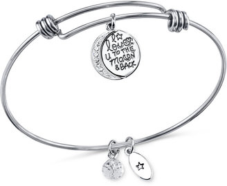 Unwritten To the Moon and Back Charm and Crystal Adjustable Bracelet in Stainless Steel