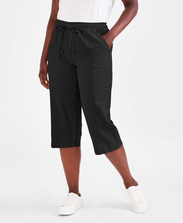 Womens Black Drawstring Capri Pants