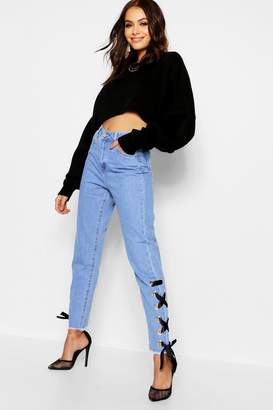 boohoo Ribbon Lace Up Detail Skinny Jeans