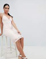 Thumbnail for your product : AX Paris Contrast Pink Lace Bodycon Dress With Plunge Front