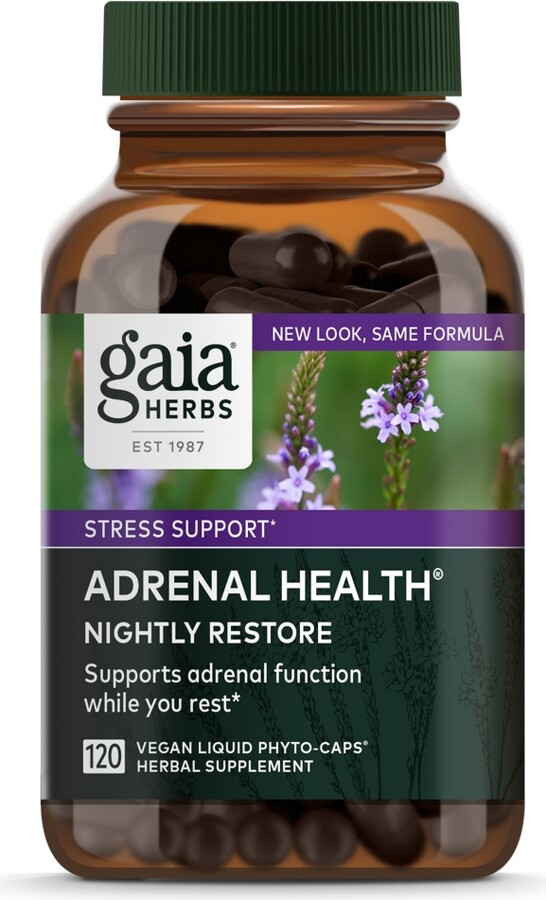 Gaia Herbs Adrenal Health Nightly Restore - Adrenal Support Herbal Supplement with Ashwagandha, Magnolia Bark, Cordyceps, Lemon Balm, and More - 120 L