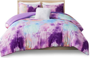 Xylbina Vibrant Watercolor Tie Dye Comforter Set With Fur Throw Pillow
