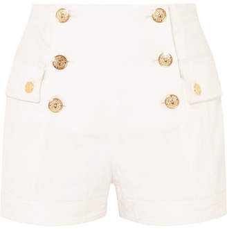 Balmain Button-embellished Denim Shorts - White