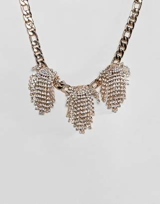 ASOS Design DESIGN statement necklace with crystal clusters and chunky chain in gold