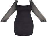 Thumbnail for your product : PrettyLittleThing Plus Black Long Sleeve Organza Bodycon Dress