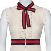Thumbnail for your product : Gucci Cream Jersey Web Stripe Neck Tie Detail Zip Front Mini Dress XS