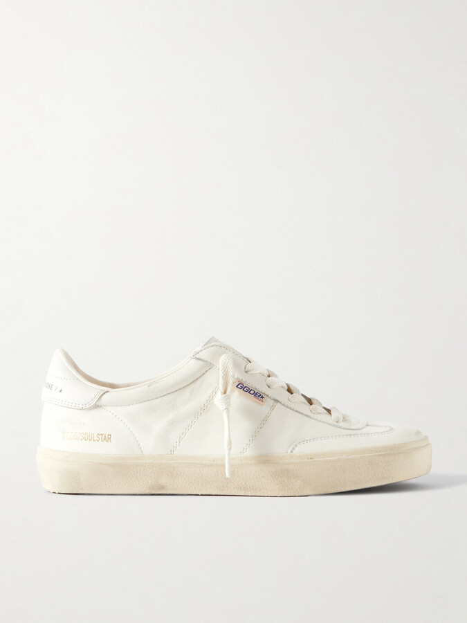 Golden Goose Soul-star Logo-print Distressed Leather Sneakers - White