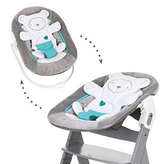 Hauck Alpha Bouncer 2-in-1 Newborn Set, Cosy Baby Rocker from Birth, Compatible with Wooden Grow-Along High Chair Alpha+, Beta+, Seat Minimizer, Hearts Grey