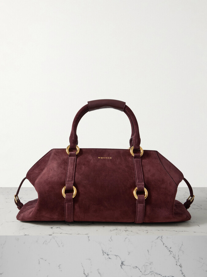 Alexander McQueen Farringdon Medium Suede Shoulder Bag - Burgundy