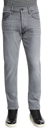 Tom Ford Regular-Fit Stretch-Selvedge Denim Jeans, Light Gray