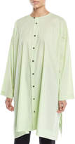 Thumbnail for your product : eskandar Round-Neck Long-Sleeve Wide A-Line Shirt w/ Pleated Edge Detail