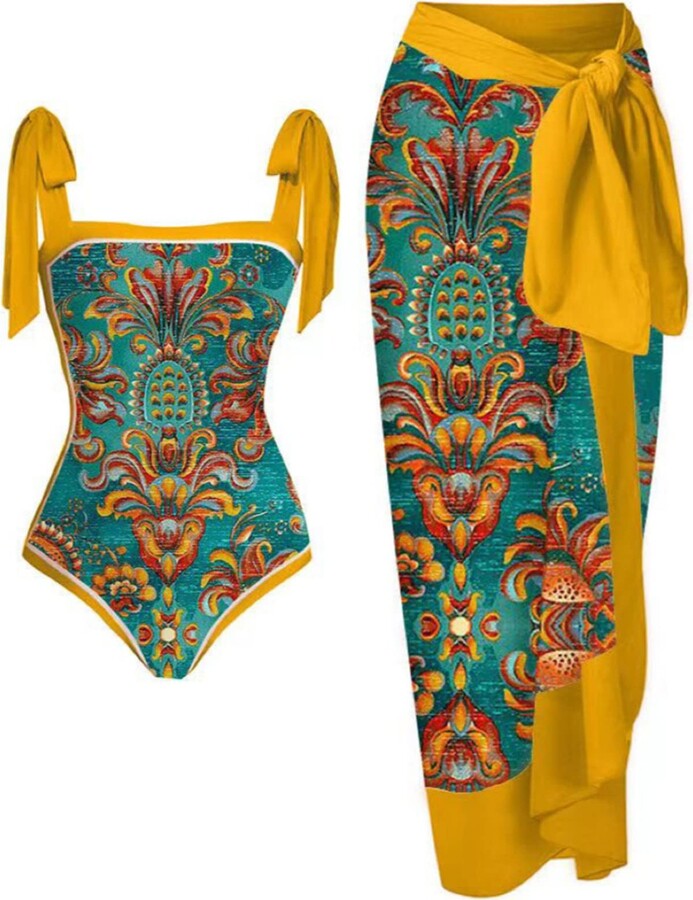 KHDFYER Ladies Swimming Costumes One Piece Print Long Sleeve
