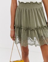 Thumbnail for your product : ASOS DESIGN broderie hem mini skirt with shirred waist