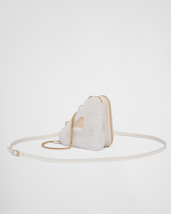 PRADA＊Triangular shearling and Saffiano leatherポーチ＊送込 Prada Triangular Shearling and Saffiano Leather Mini-Pouch
