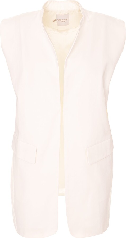 Ipanomi Straight-Fit Cotton Twill Vest Minimalist Design With Mandarin Collar And Pockets White