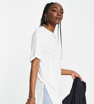 ASOS Tall ASOS DESIGN Tall with side splits and stitch detail in rib in white - ShopStyle