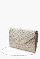 Thumbnail for your product : boohoo Metallic Faux Snake Envelope Clutch & Chain