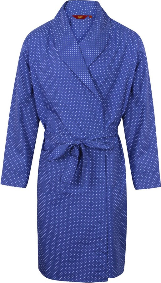 Somax Men's Luxury Lightweight Cotton Dressing Gown Blue Polka Dot