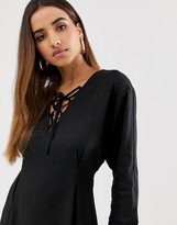 Thumbnail for your product : ASOS DESIGN mini dress in linen with lace up