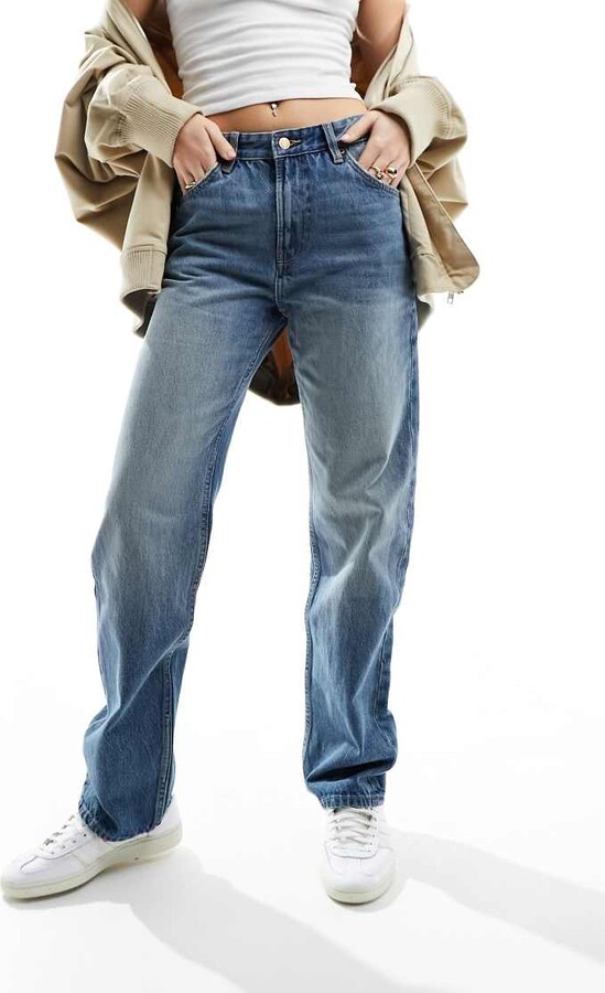 Bershka cotton paperbag waist cropped straight jean in white