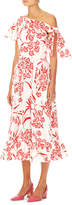 Thumbnail for your product : Carolina Herrera Asymmetric Floral-Print Cotton Dress w/ Knot Detail