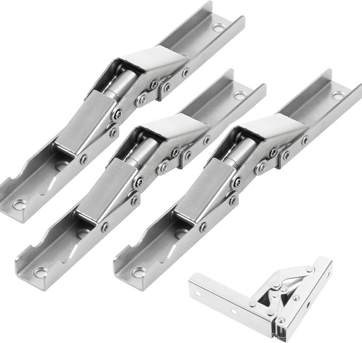 4 Pieces 90 Degree Folding Door/Shelf Hinge Hidden Bracket Table Holder Furniture Parts, 90 Degree Folding Door/Shelf Hinge