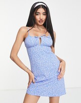 Thumbnail for your product : Monki tie front mini dress in blue floral print