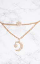 Thumbnail for your product : PrettyLittleThing Gold Moon Star Chunky Layered Necklace