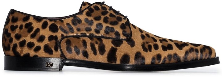 for Men Brown Dolce & Gabbana Leather Leopard Print Ns1 Slippers With Pony Hair Effect in Animal Print Mens Shoes Slip-on shoes Slippers 