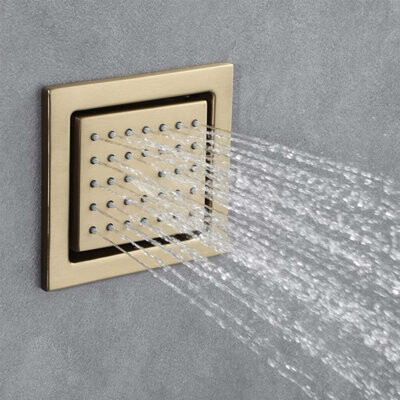 FontanaShowers Brushed Gold Touch Panel Thermostatic Shower System with Rainfall and Multi Jets