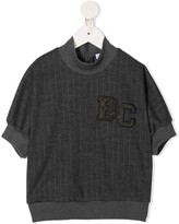 Thumbnail for your product : BRUNELLO CUCINELLI KIDS Pinstriped Logo-Patch Top