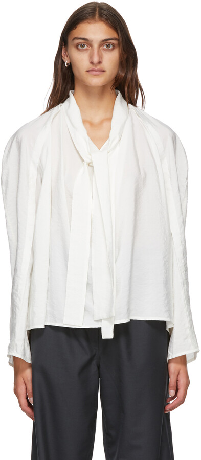 Lemaire White Silk Tie Blouse - ShopStyle Long Sleeve Tops