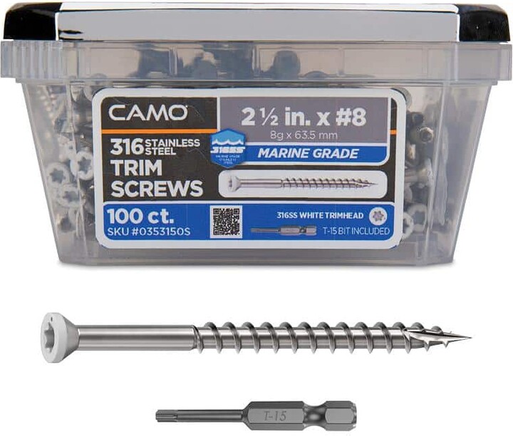 2-1/2 in. #8 316 Stainless Steel White Premium Star Drive Trim Screws (100-Count)