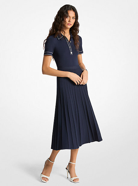 Michael Kors Stretch Knit Polo Midi Dress