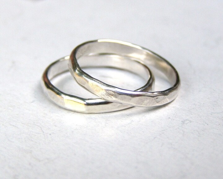 Etsy 3mm Wedding Band Set Recycled Silver Sterling Ring Eco Friendly Simple Ring Set His & Hers Promise Rings Wedding Bands