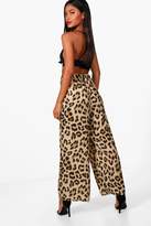 Thumbnail for your product : boohoo Woven Leopard Print Wide Leg Trousers
