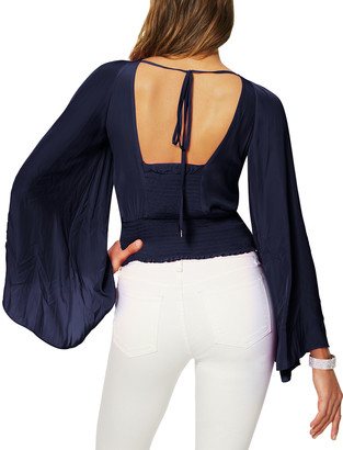 Ramy Brook Candace Smocked Flared-Sleeve Open-Back Top