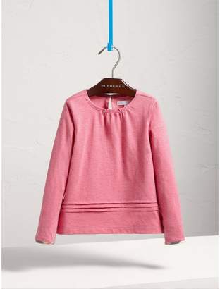Burberry Long-sleeve Pleat and Check Detail Cotton T-shirt , Size: 10Y, Pink