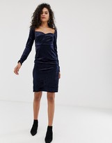 Thumbnail for your product : Vero Moda Tall square neck velvet bodycon mini dress in navy