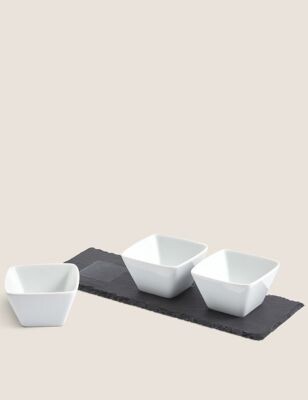 M's Set of 3 Tapas Bowls with Slate Platter
