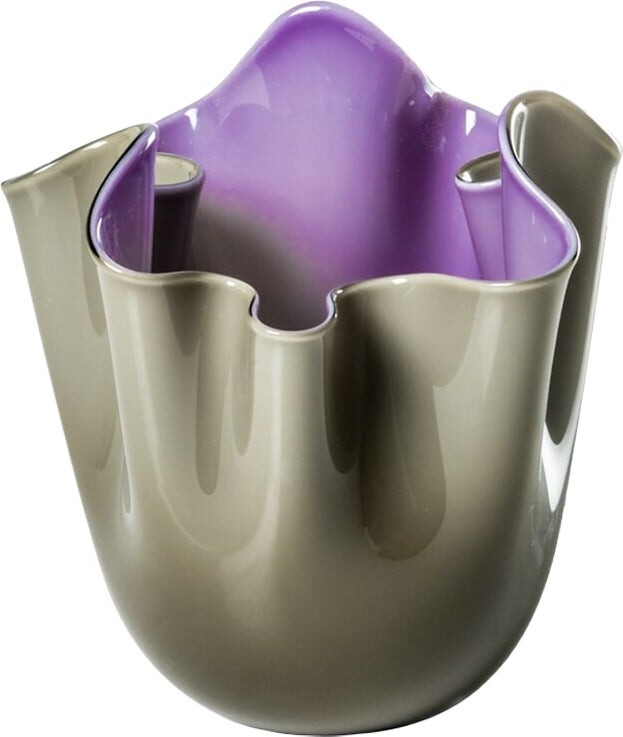 Venini 21st Century Fazzoletto Small Vase In Grey/indigo By Fulvio Bianconi E Paolo