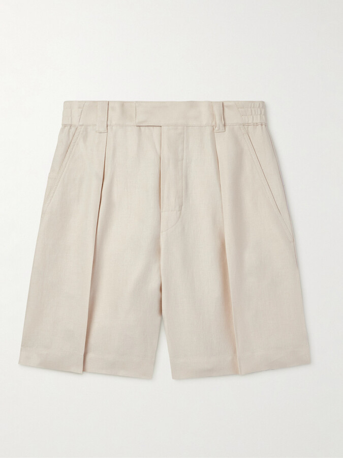 Loro Piana Reinga Wide-Leg Pleated Linen-Twill Bermuda Shorts