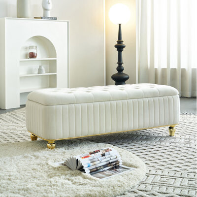 47.24''W Storage Ottoman,Upholstered Velvet Fabric Storage Ottoman With Safety Hinge, Decoration Strip And Embroidery Footstool, Ottoman Bench For Liv