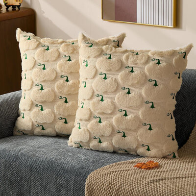 MAXAYA Fall Pillow Covers 18x18 Set Of 2 Fall Decorations Autumn Beige Big Pumpkin Throw Pillow Cases Soft Plush Faux Fur Wool Couch Cushion Case For Chair S