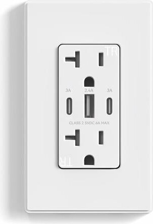 usbroway ELEGRP USB Outlets, 30W 6.0 Amp USB C Outlets Receptacles, 3-Port USB Wall Outlet, 20 Amp Tamper-Resistant Outlet with 2 USB C Ports, UL Listed,...