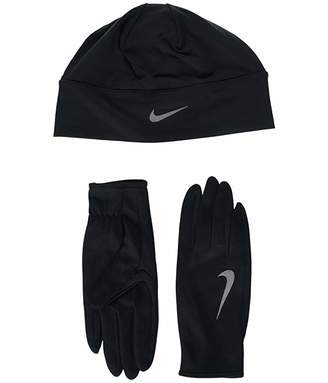 Nike Run Dry Hat and Gloves Set (Black/Black/Silver) Athletic Sports Equipment